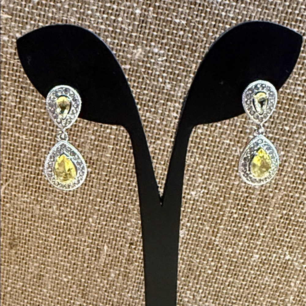 Nadri Silver and Yellow Teardrop Earrings